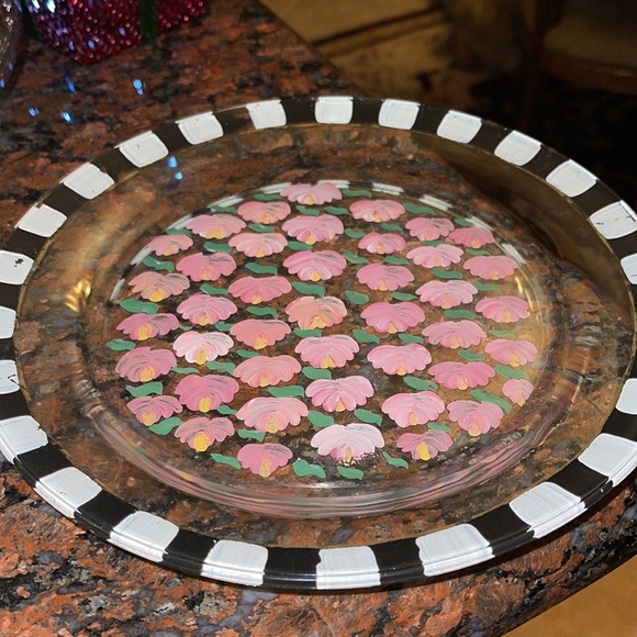 Covered CAKE DISH HAND PAINTED really fun whimsical use for pastries tea party - Picture 10 of 17